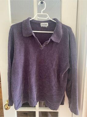 Alfred Dunner Deep Purple Polo-Collar V-Neck Sweater